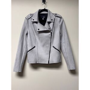 KUT FROM THE KLOTH Light Gray Faux Suede Moto Style Jacket, Zip Front, Sz S